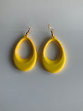 Retro style Yellow Oval Dangle Earrings Gold Plate Pierced - Clip-On Available