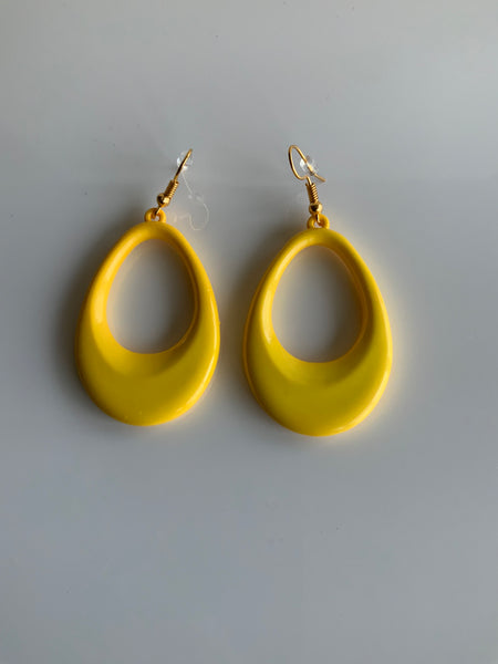 Retro style Yellow Oval Dangle Earrings Gold Plate Pierced - Clip-On Available