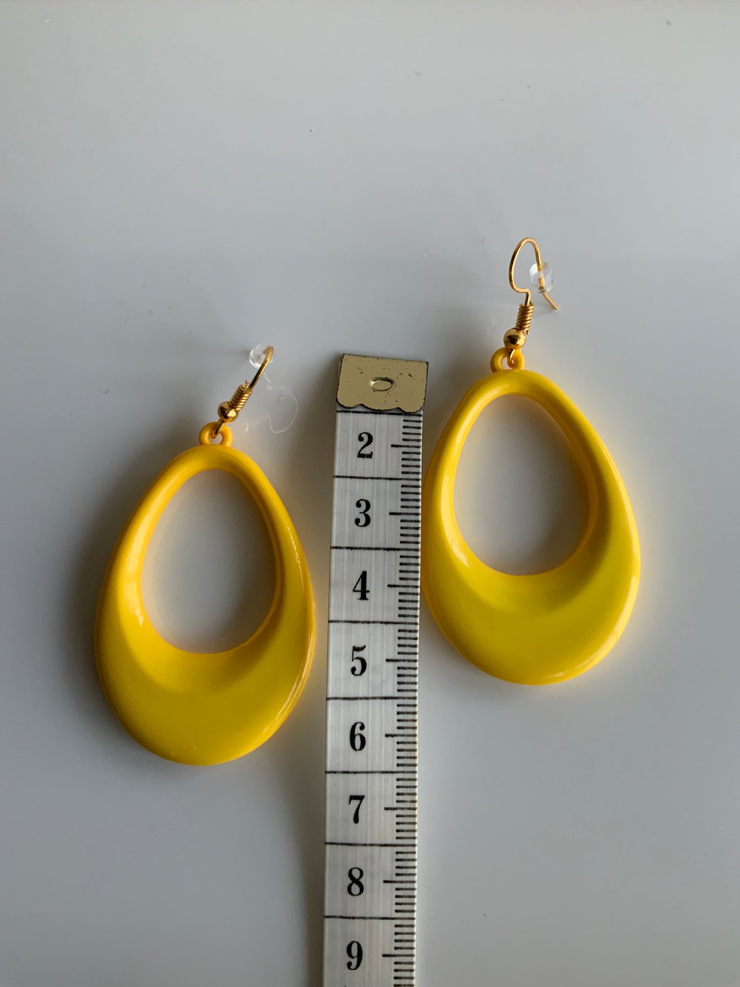 Retro style Yellow Oval Dangle Earrings Gold Plate Pierced - Clip-On Available