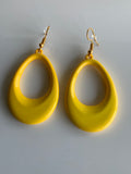Retro style Yellow Oval Dangle Earrings Gold Plate Pierced - Clip-On Available