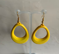 Retro style Yellow Oval Dangle Earrings Gold Plate Pierced - Clip-On Available