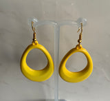 Retro style Yellow Oval Dangle Earrings Gold Plate Pierced - Clip-On Available