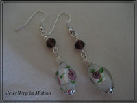 Silver Foil oval flower dangle Earrings Deep Purple Crystals~ Pierced or Clip-On