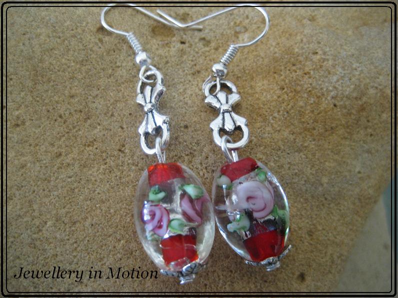 Red Lampwork Dangle Earrings Pierced or Clip-On Available