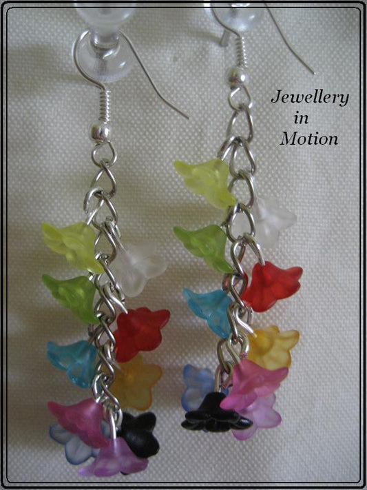 Rainbow of Colour Flower Cluster Earrings your choice Pierced or Clip-On