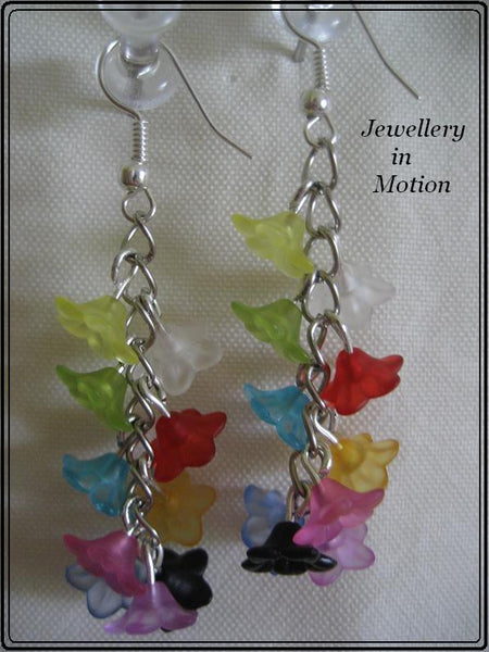 Rainbow of Colour Flower Cluster Earrings your choice Pierced or Clip-On