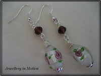Silver Foil oval flower dangle Earrings Deep Purple Crystals~ Pierced or Clip-On