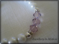 Glass Pearl and Birthstone Swarovski Crystal Bracelet. ~ February~ Amethyst~