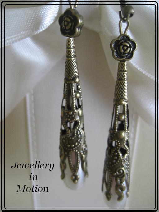 Vintage Style Long Filigree & Cream Teardrop Pearl Earrings Pierced or Clip-On