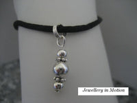 Silk Cord Anklet Black & Silver Spacer Beads