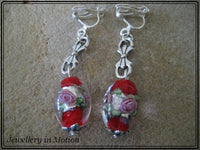 Red Lampwork Dangle Earrings Pierced or Clip-On Available