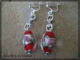 Red Lampwork Dangle Earrings Pierced or Clip-On Available