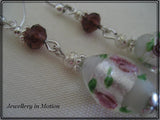 Silver Foil oval flower dangle Earrings Deep Purple Crystals~ Pierced or Clip-On