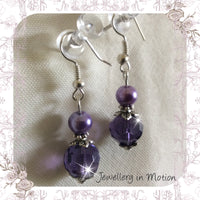 Petite Purple Crystal & Glass Pear Earrings.  Pierced or Clip-On