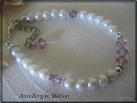 Glass Pearl and Birthstone Swarovski Crystal Bracelet. ~ February~ Amethyst~