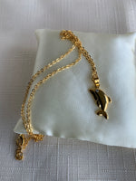Dolphin Charm with Rhinestone Eye in Gold Plated Necklace Chain 42 cm