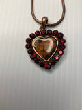 Vintage Look Heart Pendant Garnet Red Rhinestone Copper Necklace