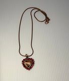 Vintage Look Heart Pendant Garnet Red Rhinestone Copper Necklace