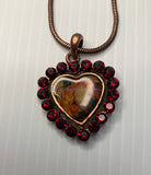 Vintage Look Heart Pendant Garnet Red Rhinestone Copper Necklace