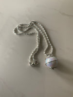 Pearlised Round Ball Caged Short Necklace Silver Plate