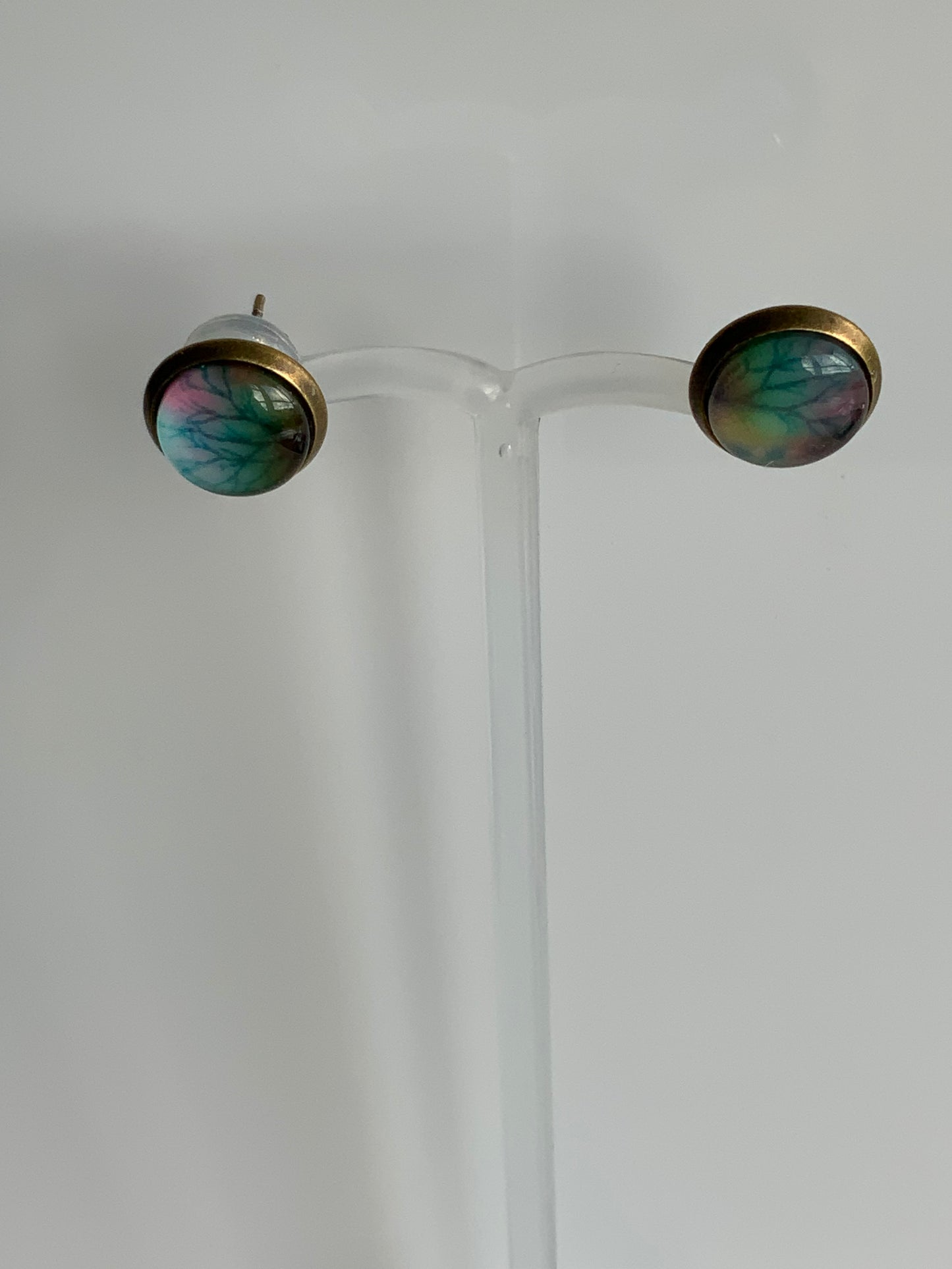 Stud Earrings Pierced medium Round Circle Blue Green Pink Purple colours