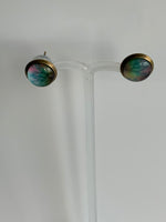 Stud Earrings Pierced medium Round Circle Blue Green Pink Purple colours