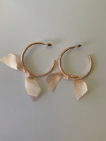Large Open Ended Gold Plated Hoop with Very Pale Pink Ribbon Bow Dangle Earrings
