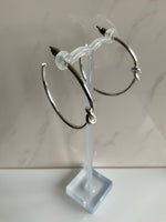 Large Hoop Earrings Silver Plate Plain Smooth Simple Knot Feature - Pierced Post