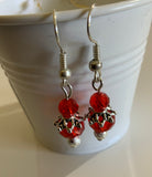 Crystal Red Rondelle Dangle Earrings & Silver Plate Accents avail in Pierced or Clip-On