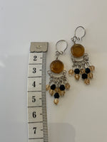 Dangle Amber & Silvertone  lightweight  Chandelier style Earrings Drop Pierced