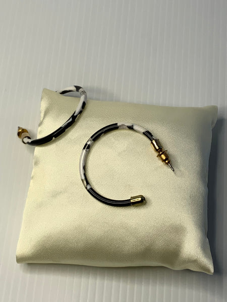 Large size Enamel Open Hoop Dangle Earrings Black & White -Pierced Earrings