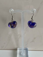 Lamp work Heart Dark Blue, Gold Fleck  Earrings Silver tone Pierced or Clip-on