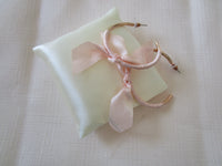 Large Open Ended Gold Plated Hoop with Very Pale Pink Ribbon Bow Dangle Earrings