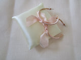 Large Open Ended Gold Plated Hoop with Very Pale Pink Ribbon Bow Dangle Earrings