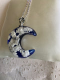 Half Moon Pendant Necklace Epoxy with Cloud Flakes Pendant on Fine Link Chain
