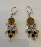 Dangle Amber & Silvertone  lightweight  Chandelier style Earrings Drop Pierced