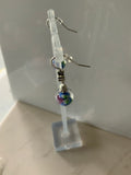 Lampwork Blue & Green Floral Dangle Earrings Silver Plate Pierced