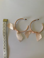 Large Open Ended Gold Plated Hoop with Very Pale Pink Ribbon Bow Dangle Earrings
