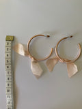 Large Open Ended Gold Plated Hoop with Very Pale Pink Ribbon Bow Dangle Earrings