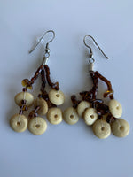 Light Tan Round Disc Beaded Tassel Long Drop Earrings Brown Bead - Pierced only