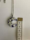 Half Moon Pendant Necklace Epoxy with Cloud Flakes Pendant on Fine Link Chain
