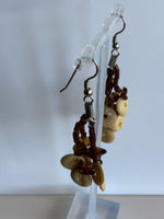Light Tan Round Disc Beaded Tassel Long Drop Earrings Brown Bead - Pierced only