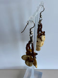 Light Tan Round Disc Beaded Tassel Long Drop Earrings Brown Bead - Pierced only