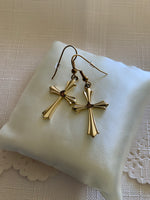 Gold Plated Detailed Cross Charm Dangle Earrings Pierced avail Clip-on