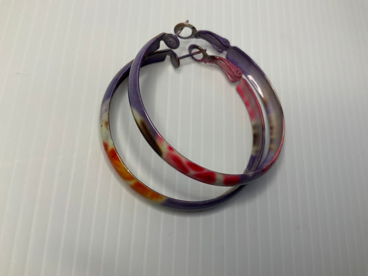 Floral Enamel Hoops Lever back Pierced Colourful