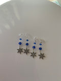 Silver Tone Snowflake Charm Dangle Crystals blue & Crystal Clear  Earrings Pierced or Clip-On  avail