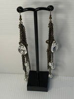 Long Dangle Bronze Coin & Crystal drop, Pears & Rhinestone Earrings - Pierced.