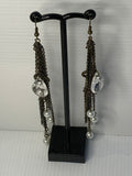 Long Dangle Bronze Coin & Crystal drop, Pears & Rhinestone Earrings - Pierced.
