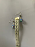 Lampwork Blue & Green Floral Dangle Earrings Silver Plate Pierced
