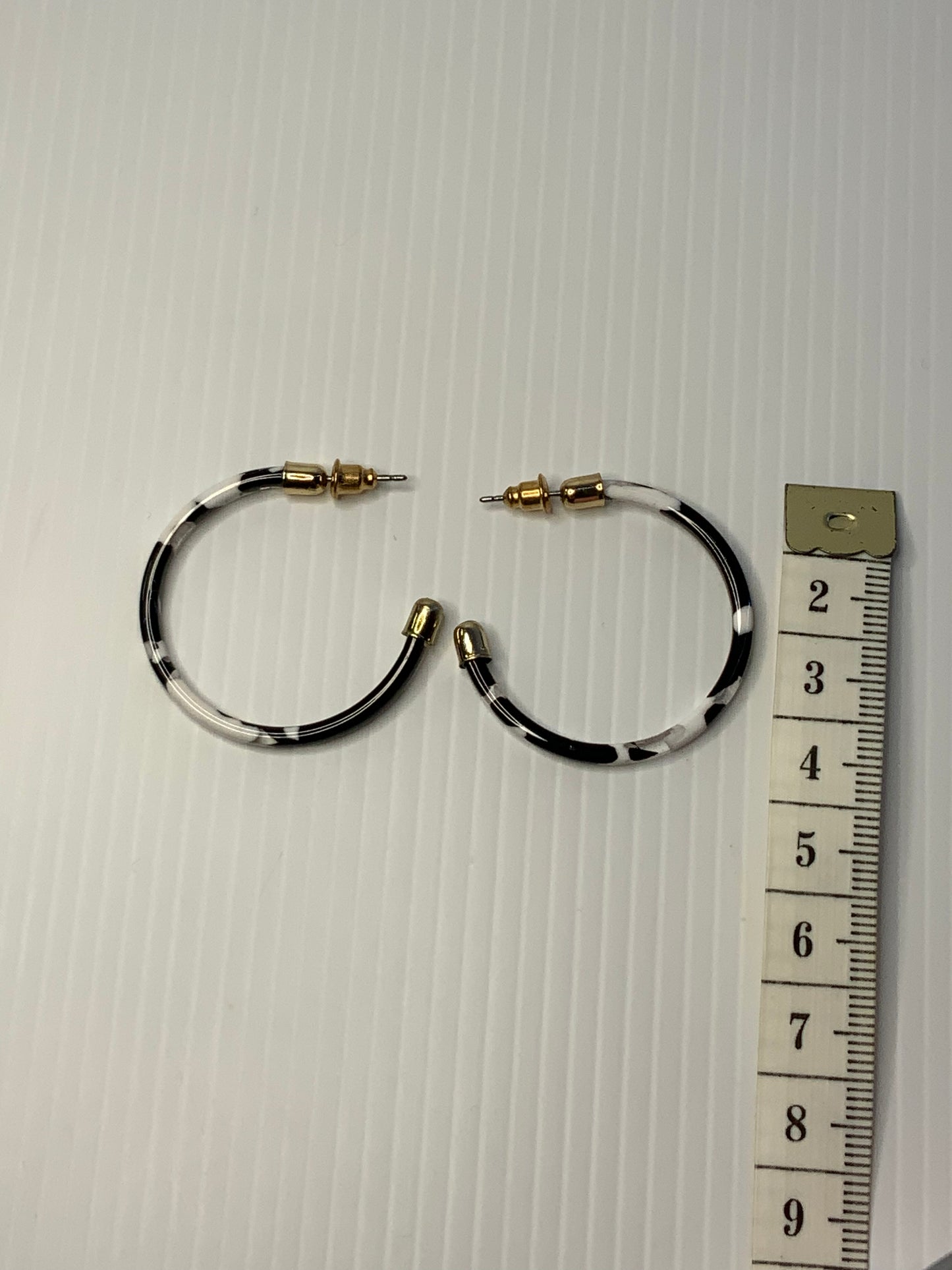 Large size Enamel Open Hoop Dangle Earrings Black & White -Pierced Earrings
